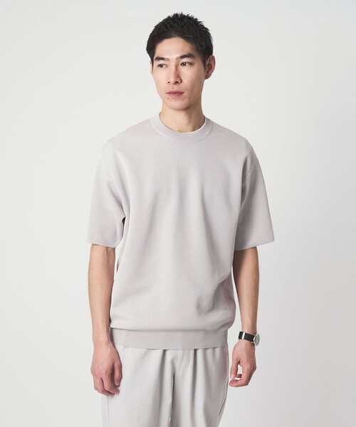 green label relaxing（グリーンレーベルリラクシング）の「BREEZY ペーパー 半袖 クルーネック ニット Tシャツ -ハンドウォッシャブル・抗菌・通気性-（ベスト・メンズ・ライトグレー/マスタード/ネイビー・S/M/L/XL）」の17枚目の写真