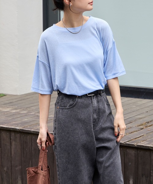MONO-MART(モノマート)の「【クールスマートウォッシュ】フローティ シアー 半袖 Tシャツ (接触冷感・毛玉防止・イージーケア)(Tシャツ/カットソー・レディース・ブラウン/ライトブルー/ブラック/ネイビー/ミント/ベージュ/ライトイエロー/チャコールグレー/グレー/オフホワイト/キャメル/レッド/ピンク・FREE)」の17枚目の写真