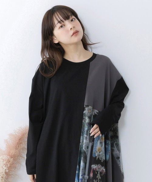 ScoLar（スカラー）の「561221：アンティークプリント柄切替ワンピース（ワンピース・レディース・ネイビー/オフホワイト/ブラック・M）」の4枚目の写真