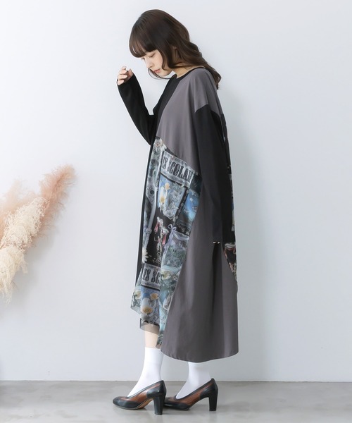 ScoLar（スカラー）の「561221：アンティークプリント柄切替ワンピース（ワンピース・レディース・ネイビー/オフホワイト/ブラック・M）」の6枚目の写真