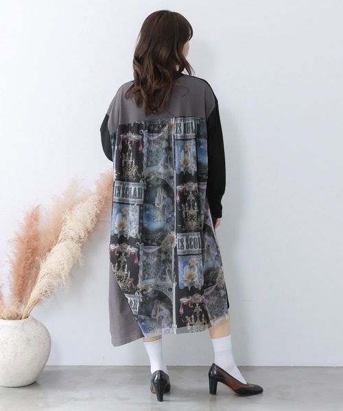 ScoLar（スカラー）の「561221：アンティークプリント柄切替ワンピース（ワンピース・レディース・ネイビー/オフホワイト/ブラック・M）」の7枚目の写真