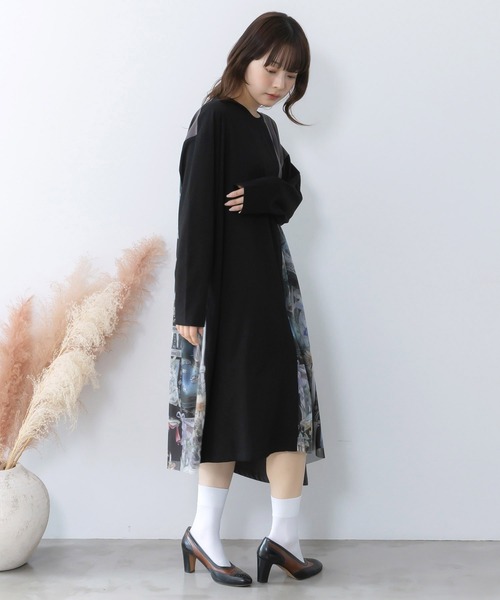 ScoLar（スカラー）の「561221：アンティークプリント柄切替ワンピース（ワンピース・レディース・ネイビー/オフホワイト/ブラック・M）」の8枚目の写真