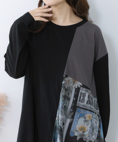 ScoLar（スカラー）の「561221：アンティークプリント柄切替ワンピース（ワンピース・レディース・ネイビー/オフホワイト/ブラック・M）」の9枚目の写真