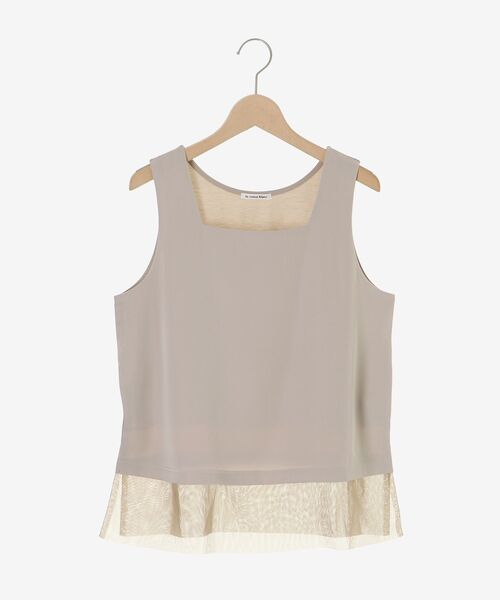 le.coeur blanc（ルクールブラン）の「サテン×スムース 裾チュールタンク（タンクトップ・レディース・グレイッシュベージュ/ブラック/オフホワイト・38）」の4枚目の写真