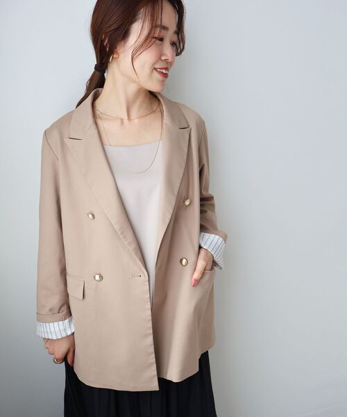 le.coeur blanc（ルクールブラン）の「サテン×スムース 裾チュールタンク（タンクトップ・レディース・グレイッシュベージュ/ブラック/オフホワイト・38）」の7枚目の写真