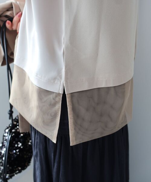 le.coeur blanc（ルクールブラン）の「サテン×スムース 裾チュールタンク（タンクトップ・レディース・グレイッシュベージュ/ブラック/オフホワイト・38）」の15枚目の写真