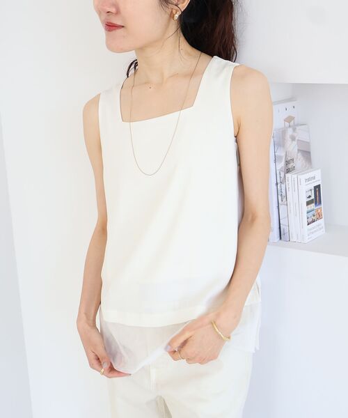 le.coeur blanc（ルクールブラン）の「サテン×スムース 裾チュールタンク（タンクトップ・レディース・グレイッシュベージュ/ブラック/オフホワイト・38）」の21枚目の写真