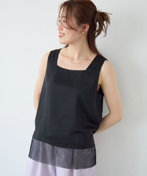 le.coeur blanc(ルクールブラン)の「サテン×スムース 裾チュールタンク(タンクトップ・レディース・グレイッシュベージュ/ブラック/オフホワイト・38)」の22枚目の写真