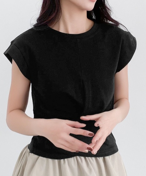 LOWO（ロワ）の「カシュクールデザイン ウエストタック フレンチスリーブ カットソー 半袖（Tシャツ/カットソー・レディース・ブラック/ベージュ/ホワイト・FREE）」の11枚目の写真