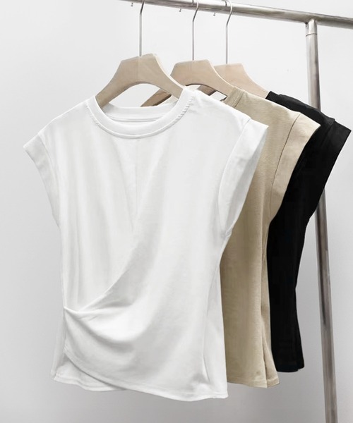LOWO（ロワ）の「カシュクールデザイン ウエストタック フレンチスリーブ カットソー 半袖（Tシャツ/カットソー・レディース・ブラック/ベージュ/ホワイト・FREE）」の18枚目の写真