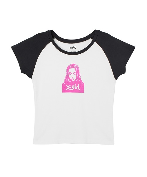 X-girl(エックスガール)の「FACE RAGLAN S/S BABY TEE(Tシャツ/カットソー・レディース・ホワイト/チャコール/ネイビー・S/M)」の2枚目の写真