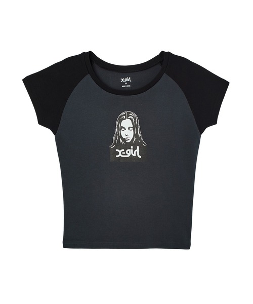 X-girl(エックスガール)の「FACE RAGLAN S/S BABY TEE(Tシャツ/カットソー・レディース・ホワイト/チャコール/ネイビー・S/M)」の3枚目の写真