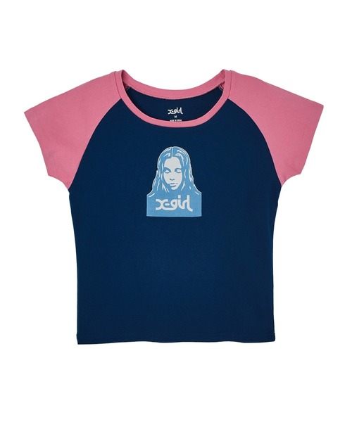 X-girl(エックスガール)の「FACE RAGLAN S/S BABY TEE(Tシャツ/カットソー・レディース・ホワイト/チャコール/ネイビー・S/M)」の6枚目の写真