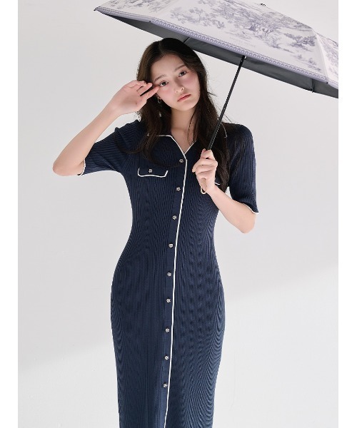 SNIDEL（スナイデル）の「フロントボタンニットワンピース（ワンピース・レディース・ホワイト/ネイビー/イエロー・F）」の2枚目の写真