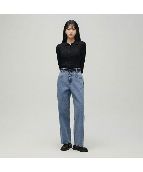 LAP（ラップ）の「ヨーク切り替えハイウエストストレートパンツ AS1DP268（デニムパンツ・レディース・ライトインディゴブルー/インディゴブルー・SMALL/MEDIUM）」の5枚目の写真