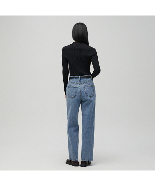 LAP（ラップ）の「ヨーク切り替えハイウエストストレートパンツ AS1DP268（デニムパンツ・レディース・ライトインディゴブルー/インディゴブルー・SMALL/MEDIUM）」の6枚目の写真