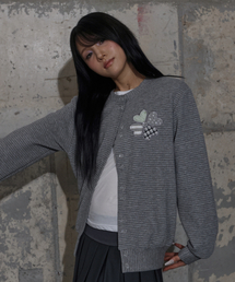 クローバーパッチワークカーディガン (GRAY) F25ZA008