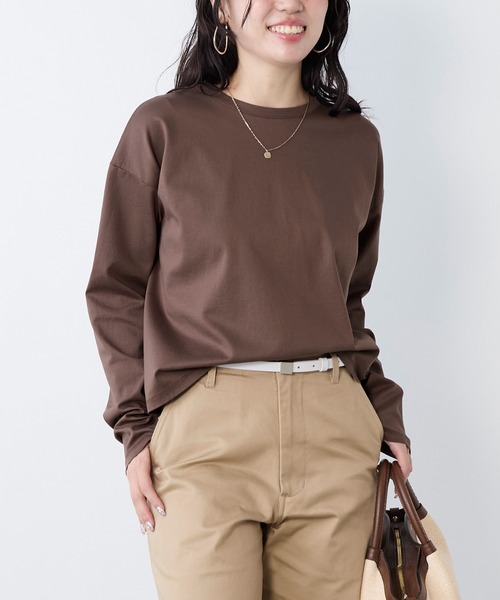 MICA&DEAL(マイカ&ディール)の「ワンポイント刺繍ロングTシャツ(Tシャツ/カットソー・レディース・ホワイト/ブラウン・FREE)」の1枚目の写真