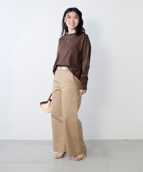 MICA&DEAL(マイカ&ディール)の「ワンポイント刺繍ロングTシャツ(Tシャツ/カットソー・レディース・ホワイト/ブラウン・FREE)」の22枚目の写真