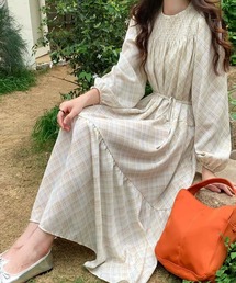 aimoha | チェック柄フレアティアードワンピ(ワンピース)