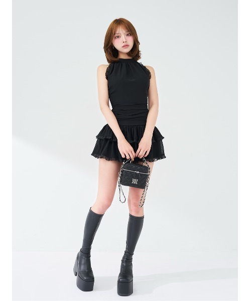 Darich(ダーリッチ)の「ボリュームフリルシフォンミニワンピース(ワンピース・レディース・ブラック/サックスブルー/ベージュ/ホワイト・FREE/FL)」の8枚目の写真