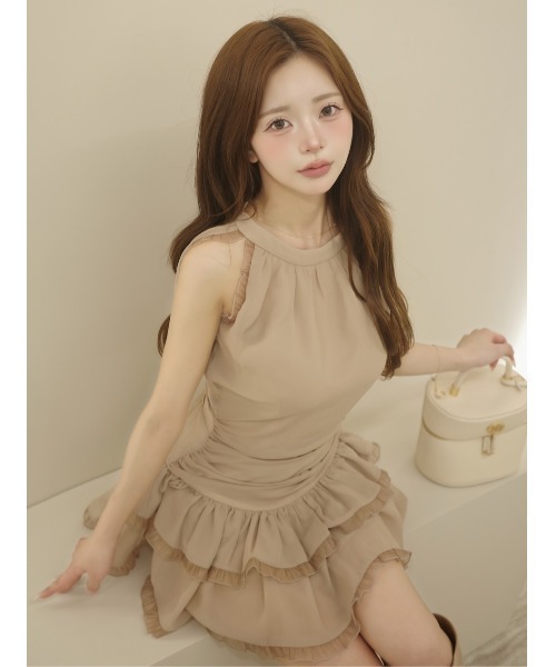ボリュームフリルシフォンミニワンピース（ワンピース）｜Darich