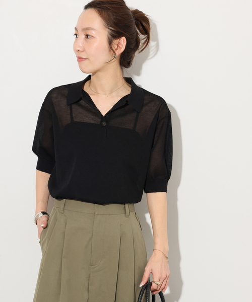 JOURNAL STANDARD relume(ジャーナルスタンダード レリューム)の「シアーニットポロシャツ(ニット/セーター・レディース・ブラック/ピンク/ブラウン・FREE)」の7枚目の写真