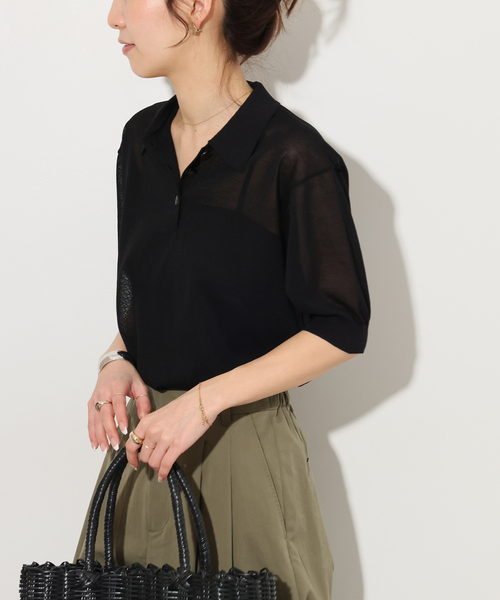 JOURNAL STANDARD relume(ジャーナルスタンダード レリューム)の「シアーニットポロシャツ(ニット/セーター・レディース・ブラック/ピンク/ブラウン・FREE)」の8枚目の写真