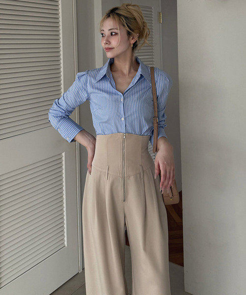 ROYAL PARTY（ロイヤルパーティー）の「キラキララインストーンシャツ（シャツ/ブラウス・レディース・ストライプ/オフホワイト・FREE）」の3枚目の写真