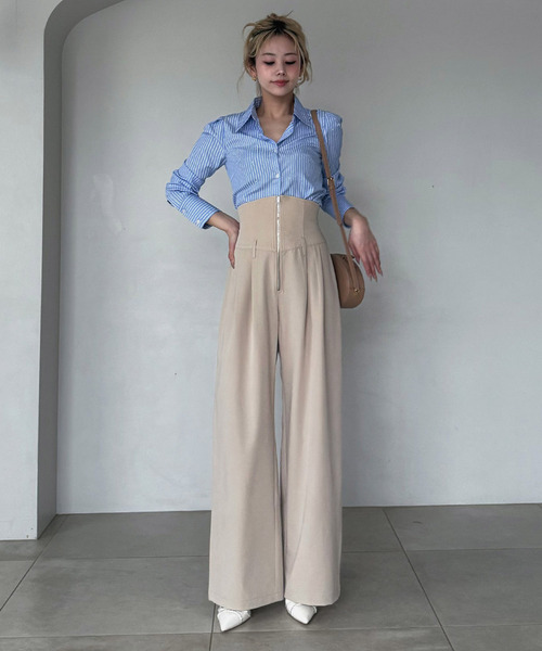 ROYAL PARTY（ロイヤルパーティー）の「キラキララインストーンシャツ（シャツ/ブラウス・レディース・ストライプ/オフホワイト・FREE）」の5枚目の写真