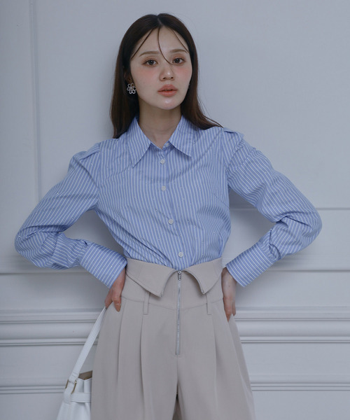 ROYAL PARTY（ロイヤルパーティー）の「キラキララインストーンシャツ（シャツ/ブラウス・レディース・ストライプ/オフホワイト・FREE）」の8枚目の写真