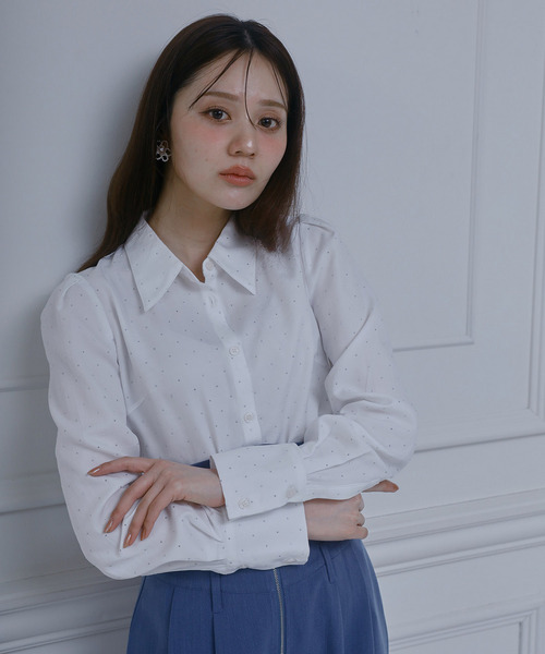 ROYAL PARTY（ロイヤルパーティー）の「キラキララインストーンシャツ（シャツ/ブラウス・レディース・ストライプ/オフホワイト・FREE）」の6枚目の写真