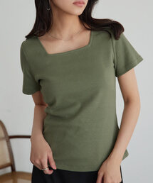 [ M L XL 選べるタイプ ] 深開きスクエア Uネック 半袖Tシャツ