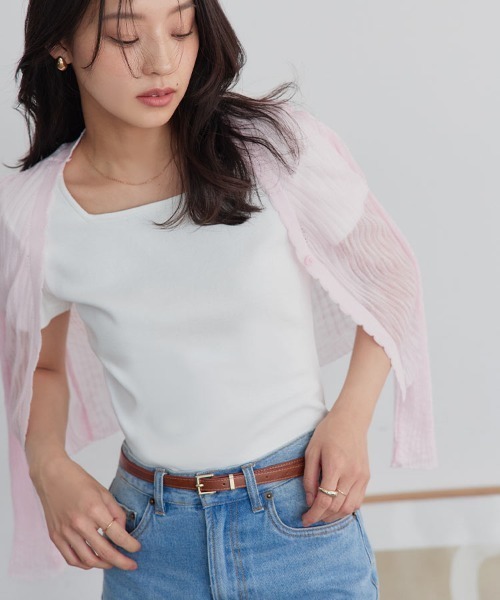 KOBE LETTUCE（コウベレタス）の「[ M L XL 選べるタイプ ] 深開きスクエア Uネック 半袖Tシャツ（Tシャツ/カットソー・レディース・カーキ系/ブラック系/オフホワイト/杢グレー/グレー系/カーキ/ブラック/ホワイト系・L/M/XL）」の11枚目の写真