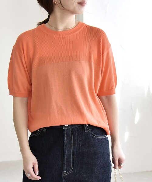 quaranciel（カランシエル）の「quaranciel:〈接触冷感/手洗い可能〉コンパクト シアー ニット TEE（ニット/セーター・レディース・オレンジ/ブラウン/ブラック/オフホワイト・ONE SIZE）」の22枚目の写真
