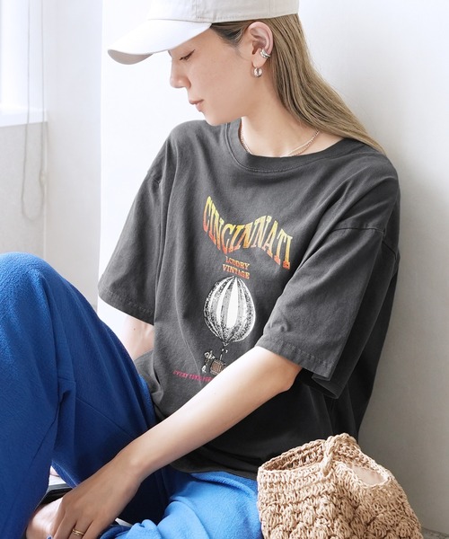 reca（レカ）の「ヴィンテージ気球プリントロゴTシャツ（Tシャツ/カットソー・レディース・オレンジ/チャコールグレー/グレイッシュベージュ・M）」の8枚目の写真