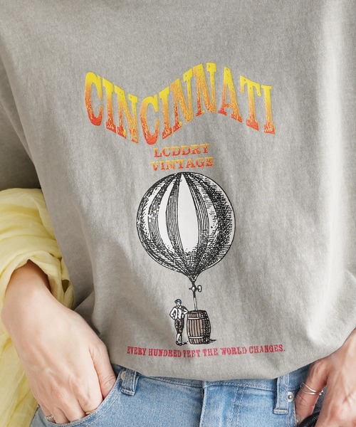 reca（レカ）の「ヴィンテージ気球プリントロゴTシャツ（Tシャツ/カットソー・レディース・オレンジ/チャコールグレー/グレイッシュベージュ・M）」の6枚目の写真