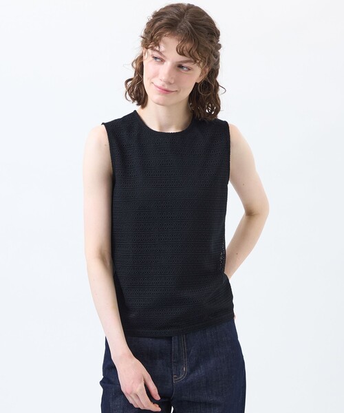 MACKINTOSH PHILOSOPHY（ﾏｯｷﾝﾄｯｼｭ ﾌｨﾛｿﾌｨｰ）の「レースコンビノースリーブカットソー（Tシャツ/カットソー・レディース・オフホワイト/ブラック/ダークネイビー・38）」の2枚目の写真