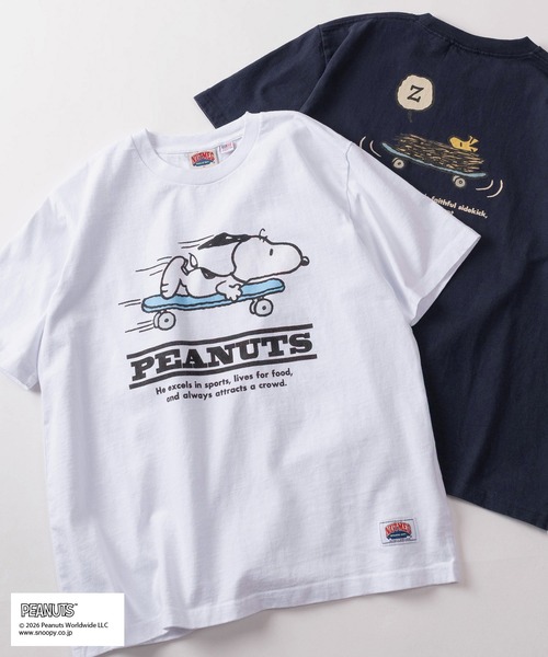 PEANUTS（ピーナッツ）の「【75】【PEANUTS/ピーナッツ】×【NUTMEG/ナツメグ】ダブルネーム スヌーピー スケボー＆バスケットボール グラフィック クルーネックTシャツ（Tシャツ/カットソー・メンズ・ブラック系1/ネイビー系1/グレー系1/ライトグレー系/ライトグレー系1/ブラック系/ホワイト系1/ホワイト系/ネイビー系/グレー系・XL/L/M）」の3枚目の写真