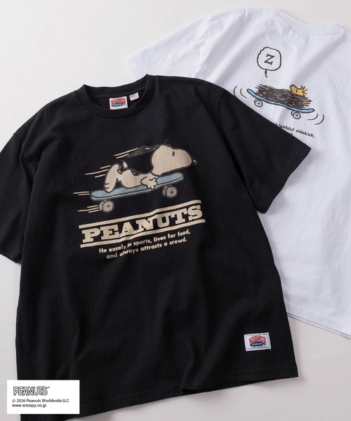 PEANUTS（ピーナッツ）の「【75】【PEANUTS/ピーナッツ】×【NUTMEG/ナツメグ】ダブルネーム スヌーピー スケボー＆バスケットボール グラフィック クルーネックTシャツ（Tシャツ/カットソー・メンズ・ブラック系1/ネイビー系1/グレー系1/ライトグレー系/ライトグレー系1/ブラック系/ホワイト系1/ホワイト系/ネイビー系/グレー系・XL/L/M）」の5枚目の写真