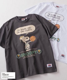 【75】【PEANUTS/ピーナッツ】×【NUTMEG/ナツメグ】ダブルネーム スヌーピー スケボー&バスケットボール グラフィック クルーネックTシャツ