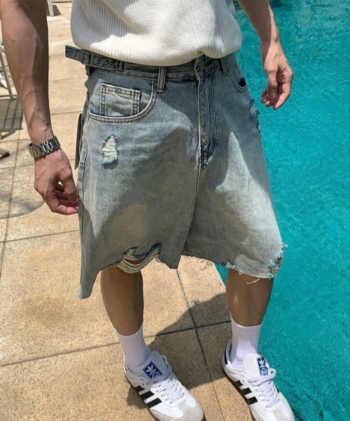 B.R.U(ブル)の「ダメージデニムハーフパンツ(デニムパンツ・メンズ・ブルー・MEDIUM/LARGE)」の3枚目の写真