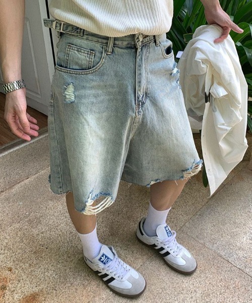 B.R.U(ブル)の「ダメージデニムハーフパンツ(デニムパンツ・メンズ・ブルー・MEDIUM/LARGE)」の5枚目の写真