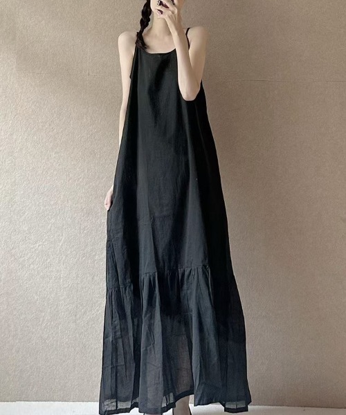 mielu(ミエル)の「Aラインロングキャミワンピース(ワンピース・レディース・ブラック/ホワイト・LARGE/MEDIUM)」の1枚目の写真