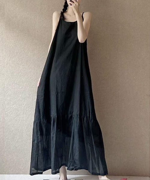mielu(ミエル)の「Aラインロングキャミワンピース(ワンピース・レディース・ブラック/ホワイト・LARGE/MEDIUM)」の5枚目の写真