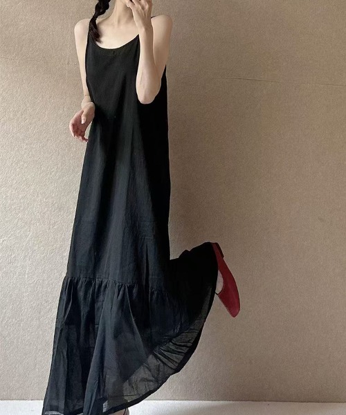 mielu(ミエル)の「Aラインロングキャミワンピース(ワンピース・レディース・ブラック/ホワイト・LARGE/MEDIUM)」の8枚目の写真