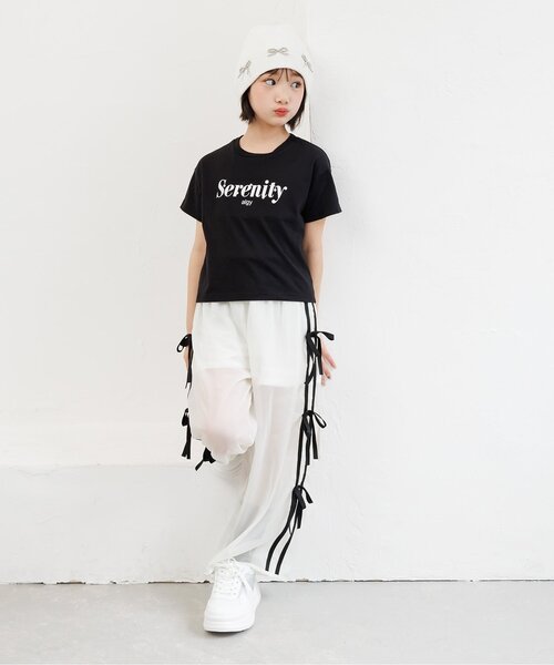 algy(アルジー)の「【puchily プチプラライン】パールロゴ半袖Tシャツ(Tシャツ/カットソー・キッズ・ブラック/オフホワイト/ピンク・160/150/140/130/120)」の4枚目の写真