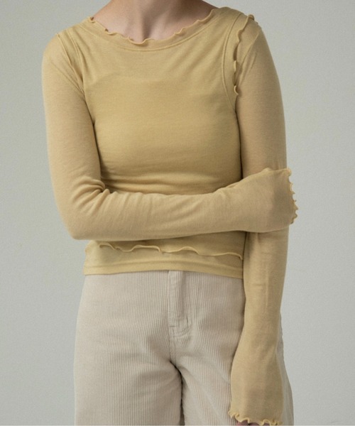 lawgy（ラウジー）の「scoop neck mellow trim long sleeve t / スクープネックメロウトリムロングスリーブt（Tシャツ/カットソー・レディース・チャコール/イエロー系/アイボリー・FREE）」の3枚目の写真