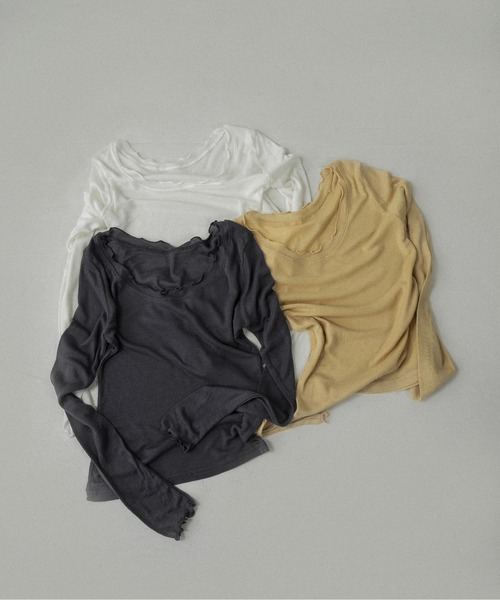 lawgy（ラウジー）の「scoop neck mellow trim long sleeve t / スクープネックメロウトリムロングスリーブt（Tシャツ/カットソー・レディース・チャコール/イエロー系/アイボリー・FREE）」の2枚目の写真