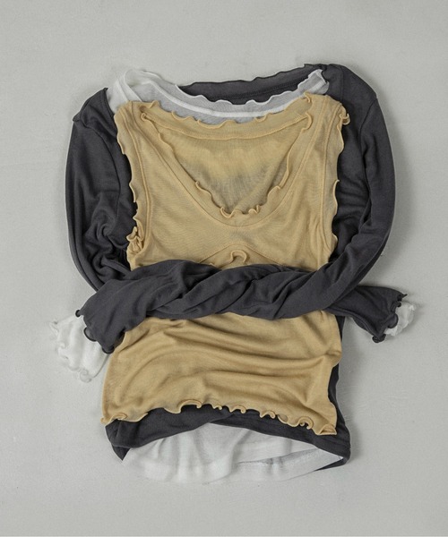 lawgy（ラウジー）の「scoop neck mellow trim long sleeve t / スクープネックメロウトリムロングスリーブt（Tシャツ/カットソー・レディース・チャコール/イエロー系/アイボリー・FREE）」の21枚目の写真